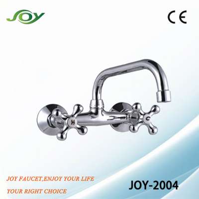 Wall Moulted Two Cross Handle Brass/Zinc Kitchen Faucet