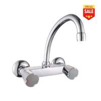 double-handle washbasin mixer tap wall-mounted brass chromed metal