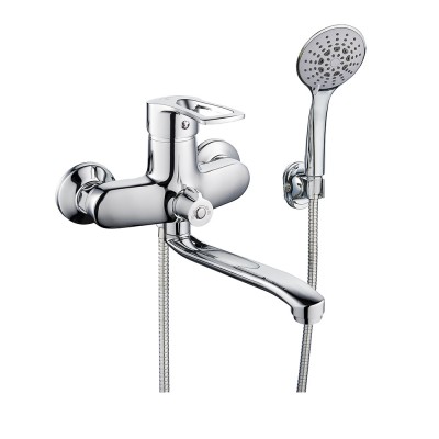 Chrome brass wall mounted single lever bathroom mixer tap with shower